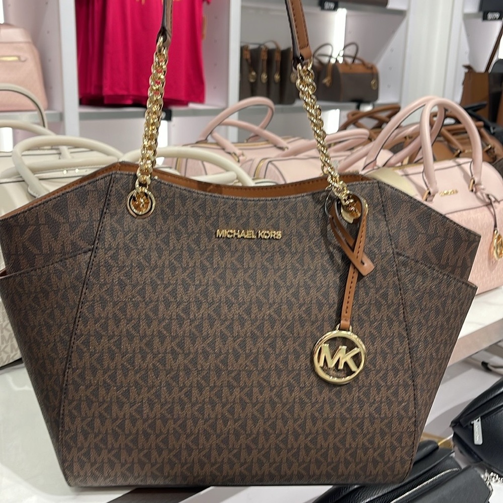 MICHAEL KORS LG CHAIN SHLDR TOTE BROWN NWT - Picture 3 of 16
